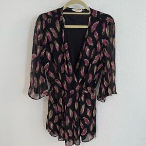 Flowy feather print romper